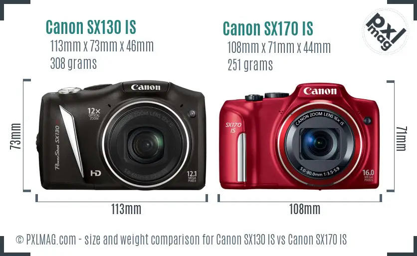 Canon SX130 IS vs Canon SX170 IS size comparison