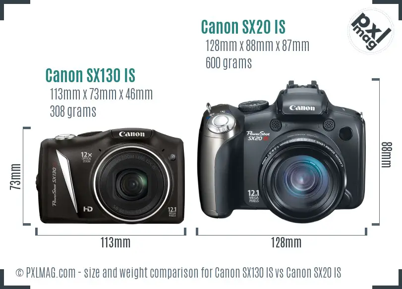 Canon SX130 IS vs Canon SX20 IS size comparison
