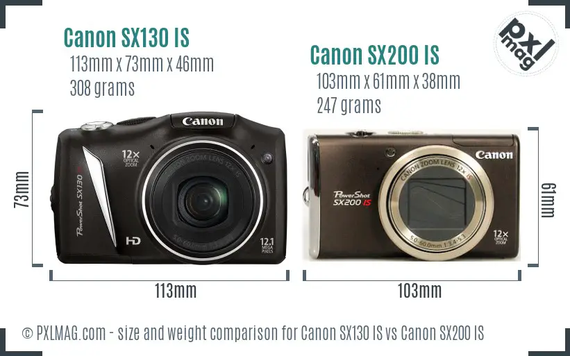 Canon SX130 IS vs Canon SX200 IS size comparison