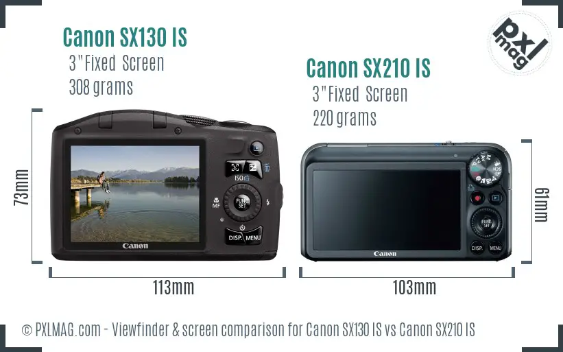 Canon SX130 IS vs Canon SX210 IS Screen and Viewfinder comparison