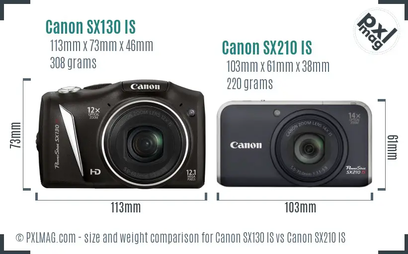 Canon SX130 IS vs Canon SX210 IS size comparison