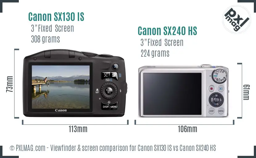 Canon SX130 IS vs Canon SX240 HS Screen and Viewfinder comparison