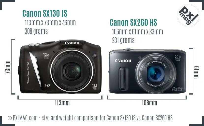 Canon SX130 IS vs Canon SX260 HS size comparison