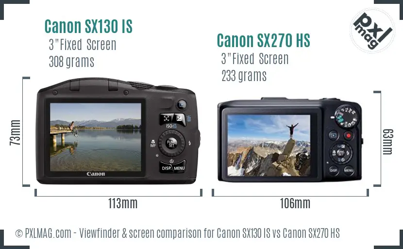 Canon SX130 IS vs Canon SX270 HS Screen and Viewfinder comparison