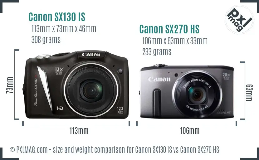 Canon SX130 IS vs Canon SX270 HS size comparison