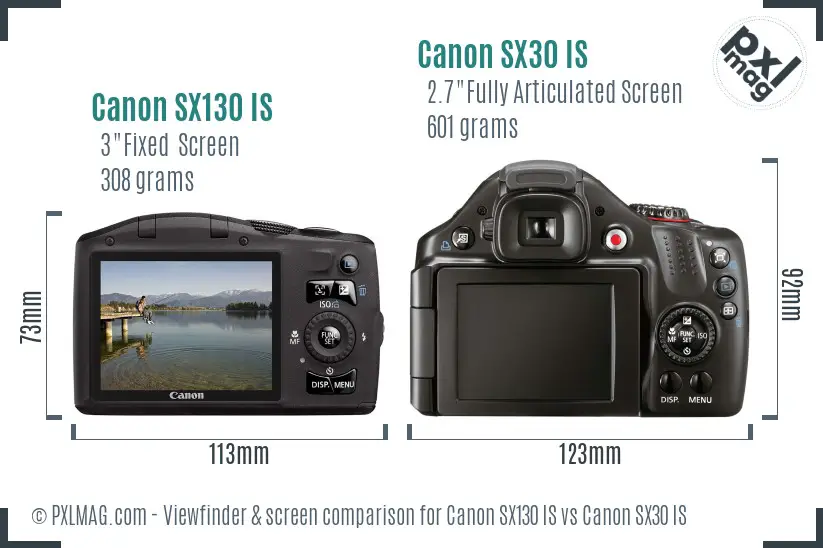 Canon SX130 IS vs Canon SX30 IS Screen and Viewfinder comparison