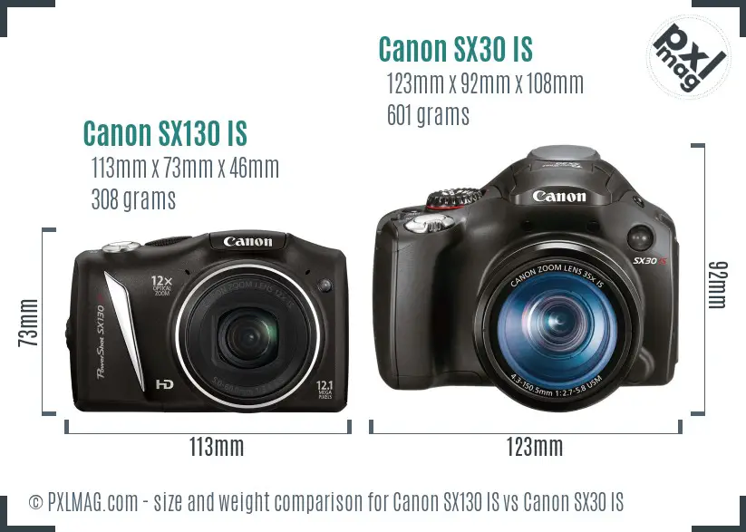 Canon SX130 IS vs Canon SX30 IS size comparison