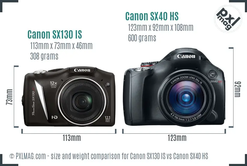 Canon SX130 IS vs Canon SX40 HS size comparison