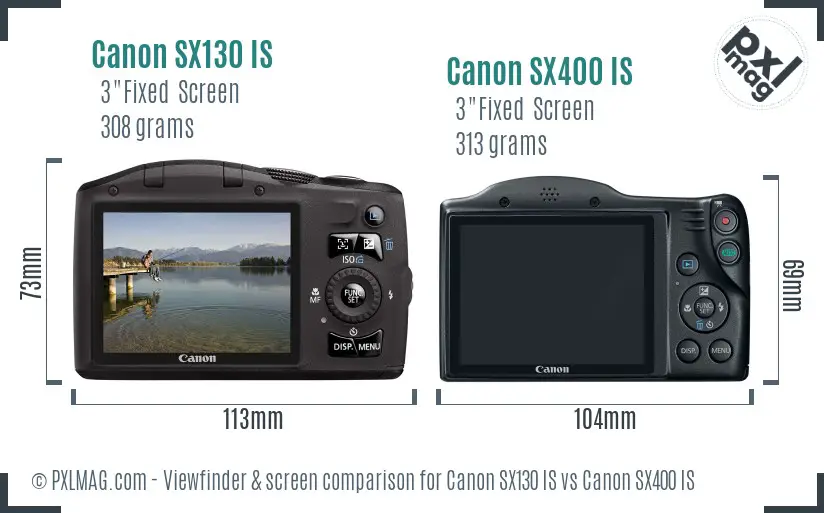 Canon SX130 IS vs Canon SX400 IS Screen and Viewfinder comparison