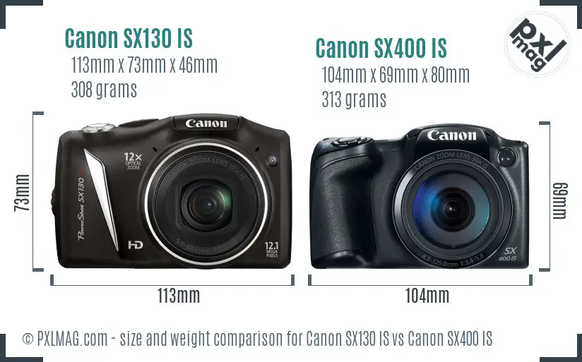 Canon SX130 IS vs Canon SX400 IS size comparison