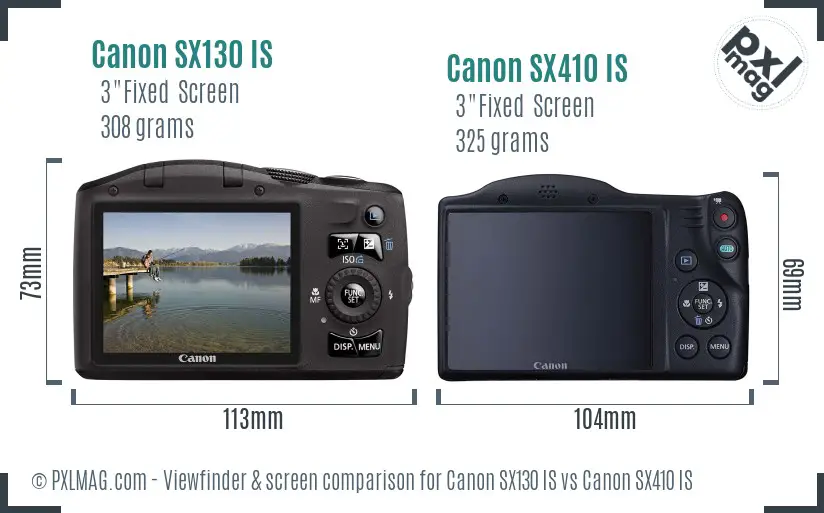 Canon SX130 IS vs Canon SX410 IS Screen and Viewfinder comparison