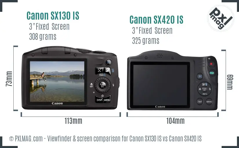 Canon SX130 IS vs Canon SX420 IS Screen and Viewfinder comparison