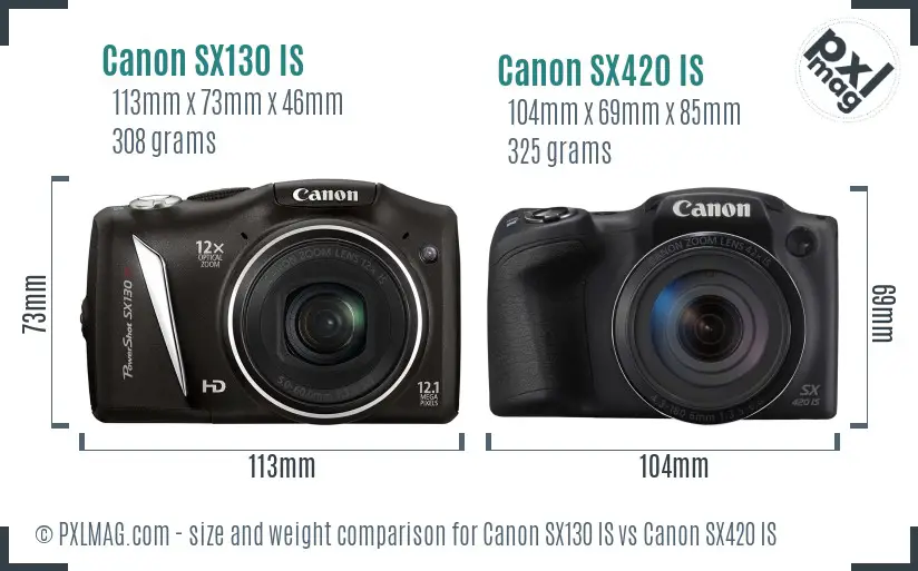 Canon SX130 IS vs Canon SX420 IS size comparison