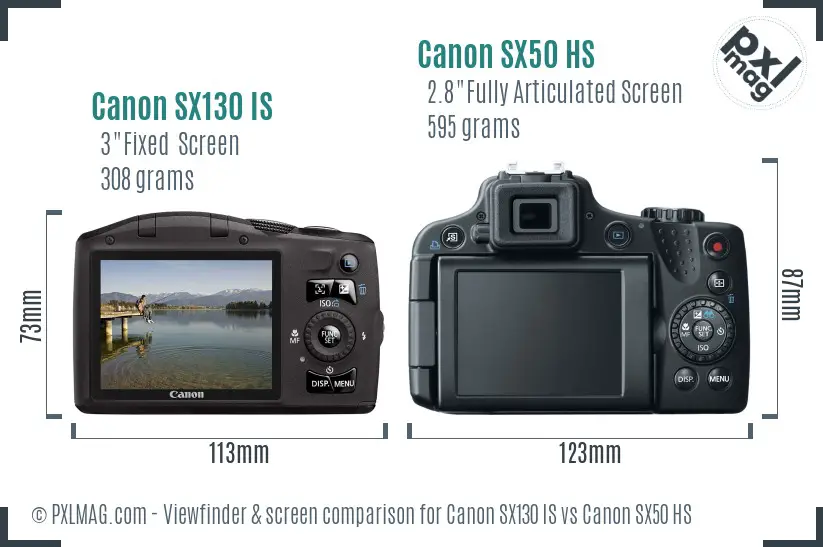 Canon SX130 IS vs Canon SX50 HS Screen and Viewfinder comparison