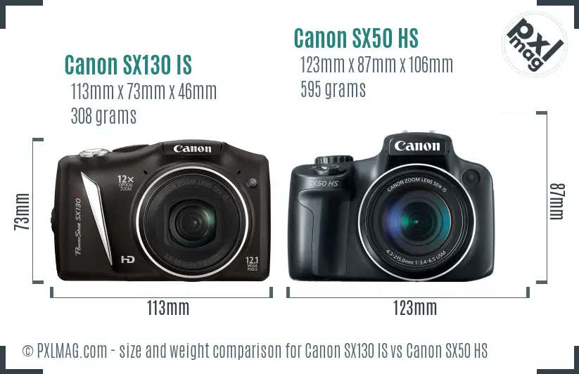 Canon SX130 IS vs Canon SX50 HS size comparison