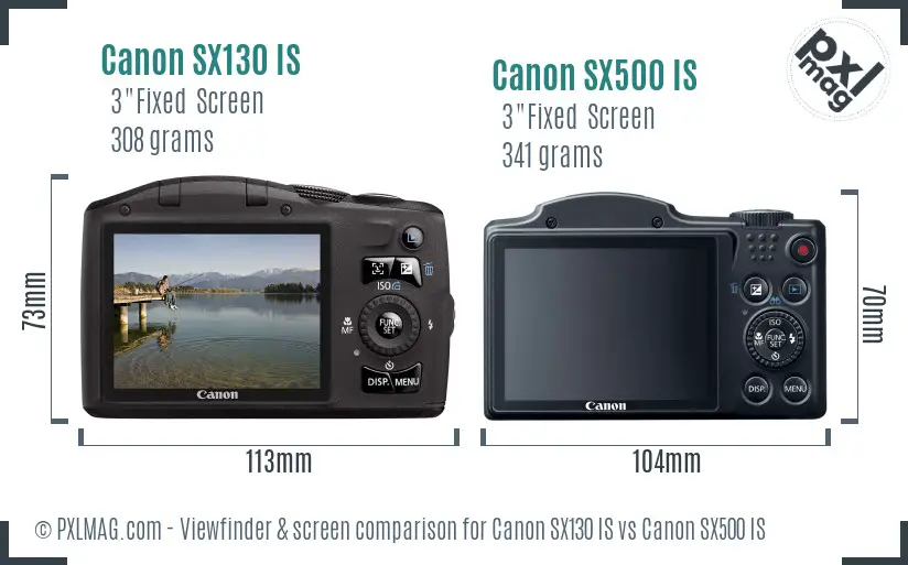 Canon SX130 IS vs Canon SX500 IS Screen and Viewfinder comparison