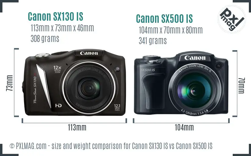 Canon SX130 IS vs Canon SX500 IS size comparison