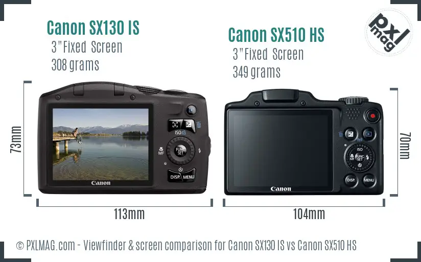 Canon SX130 IS vs Canon SX510 HS Screen and Viewfinder comparison
