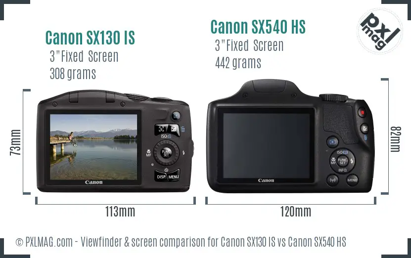 Canon SX130 IS vs Canon SX540 HS Screen and Viewfinder comparison