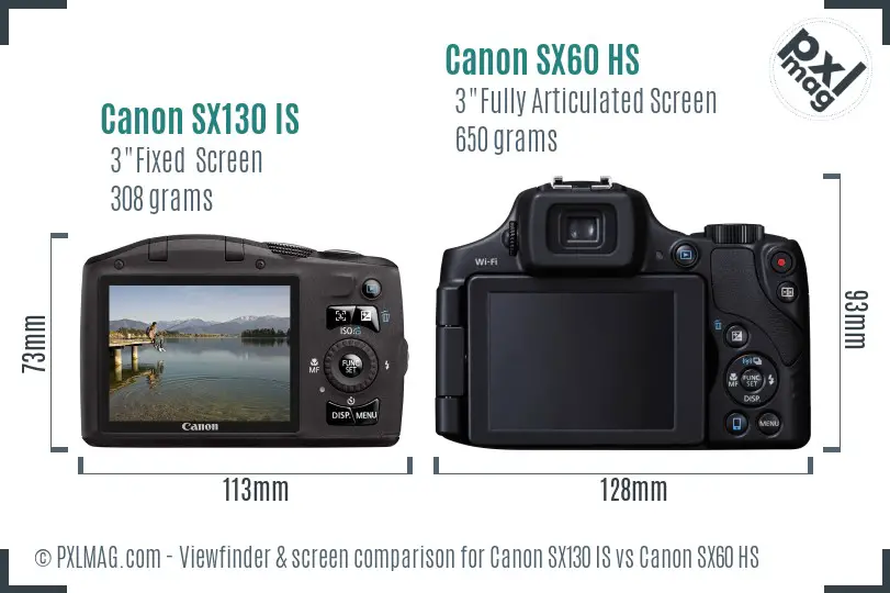 Canon SX130 IS vs Canon SX60 HS Screen and Viewfinder comparison