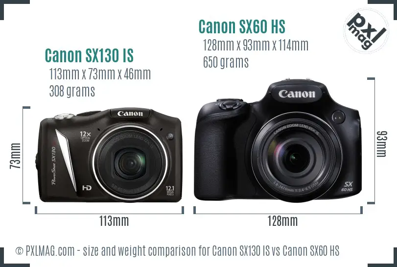 Canon SX130 IS vs Canon SX60 HS size comparison