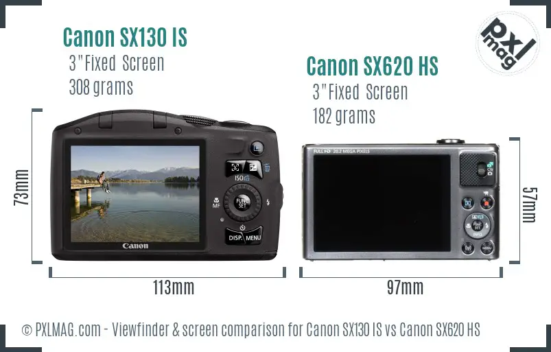 Canon SX130 IS vs Canon SX620 HS Screen and Viewfinder comparison