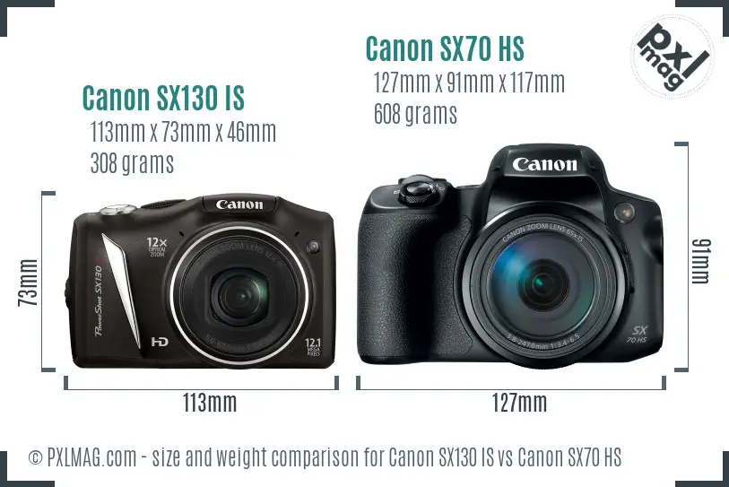 Canon SX130 IS vs Canon SX70 HS size comparison