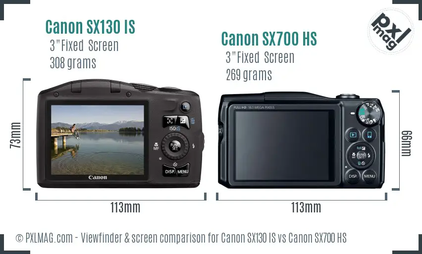 Canon SX130 IS vs Canon SX700 HS Screen and Viewfinder comparison
