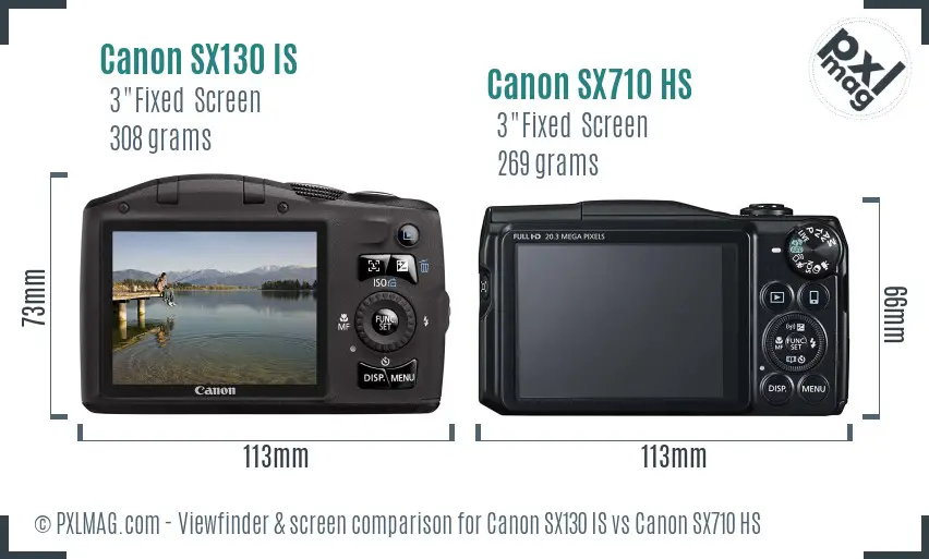 Canon SX130 IS vs Canon SX710 HS Screen and Viewfinder comparison