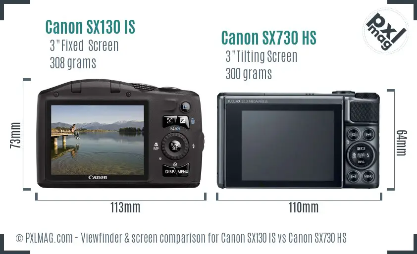 Canon SX130 IS vs Canon SX730 HS Screen and Viewfinder comparison