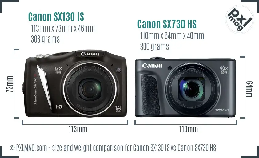 Canon SX130 IS vs Canon SX730 HS size comparison