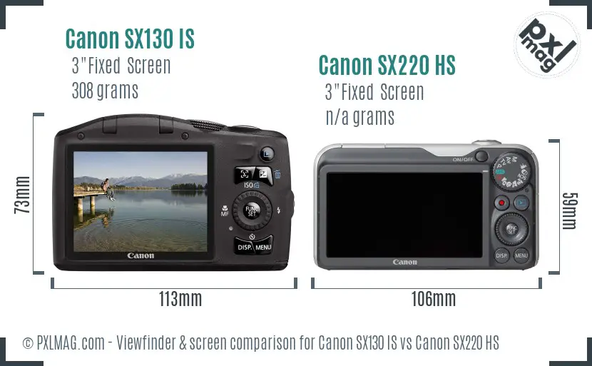 Canon SX130 IS vs Canon SX220 HS Screen and Viewfinder comparison