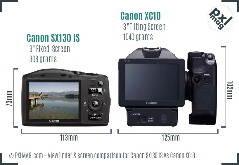 Canon SX130 IS vs Canon XC10 Screen and Viewfinder comparison