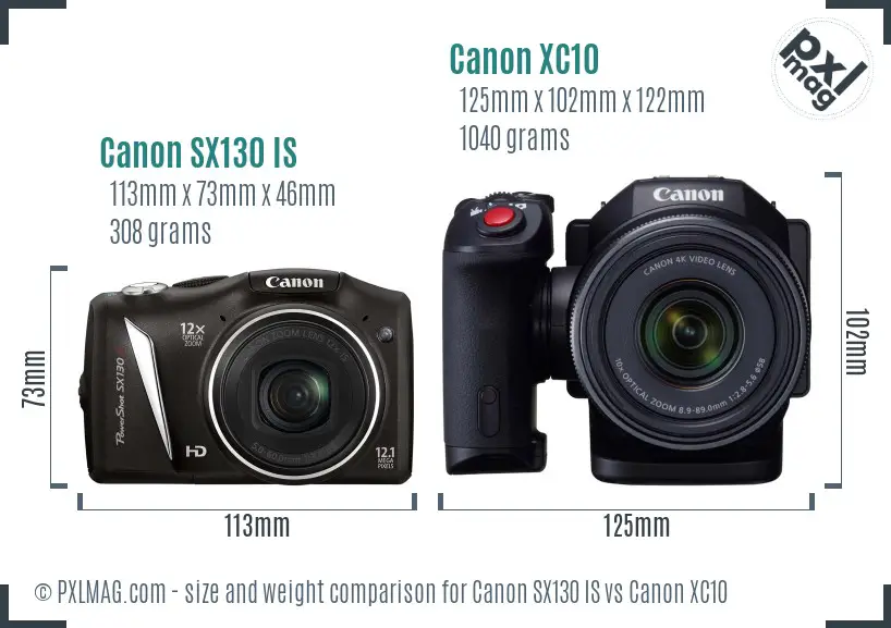 Canon SX130 IS vs Canon XC10 size comparison