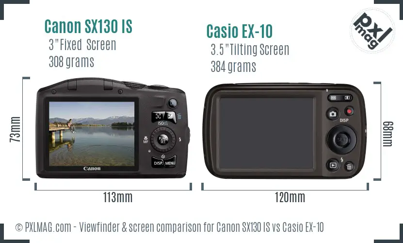 Canon SX130 IS vs Casio EX-10 Screen and Viewfinder comparison