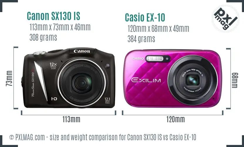 Canon SX130 IS vs Casio EX-10 size comparison