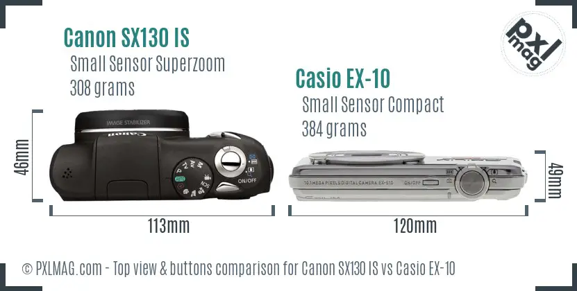 Canon SX130 IS vs Casio EX-10 top view buttons comparison