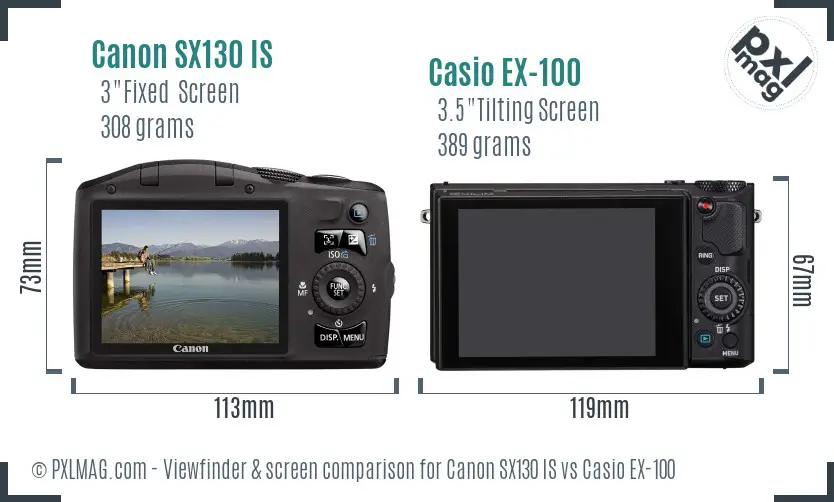 Canon SX130 IS vs Casio EX-100 Screen and Viewfinder comparison Canon SX130 IS vs Casio EX-100 Screen and Viewfinder comparison