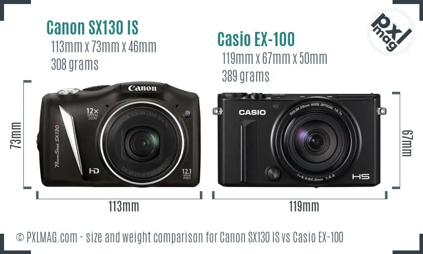 Canon SX130 IS vs Casio EX-100 size comparison Canon SX130 IS vs Casio EX-100 size comparison