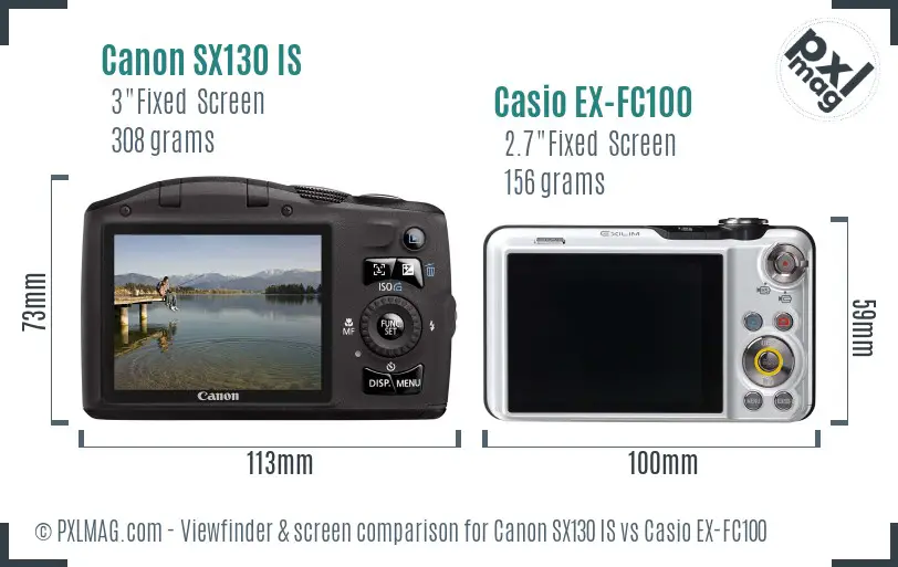 Canon SX130 IS vs Casio EX-FC100 Screen and Viewfinder comparison