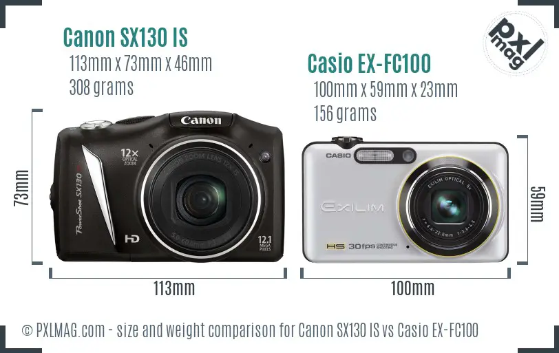 Canon SX130 IS vs Casio EX-FC100 size comparison