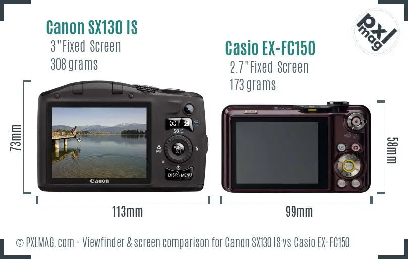 Canon SX130 IS vs Casio EX-FC150 Screen and Viewfinder comparison