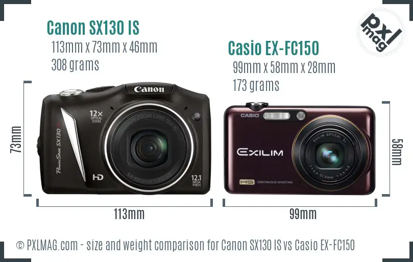 Canon SX130 IS vs Casio EX-FC150 size comparison