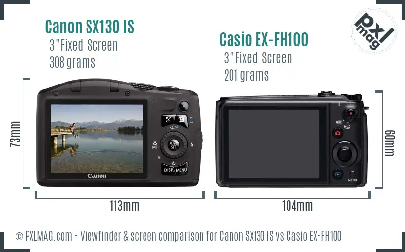 Canon SX130 IS vs Casio EX-FH100 Screen and Viewfinder comparison