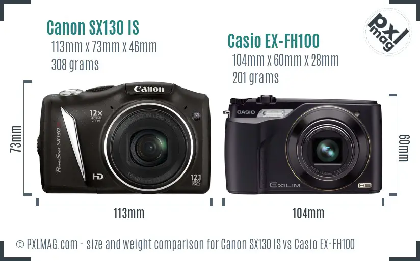 Canon SX130 IS vs Casio EX-FH100 size comparison