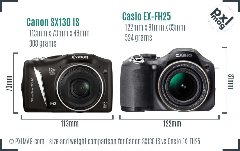 Canon SX130 IS vs Casio EX-FH25 size comparison