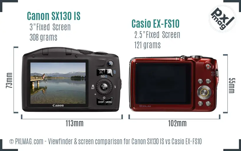 Canon SX130 IS vs Casio EX-FS10 Screen and Viewfinder comparison