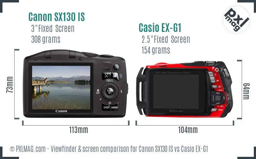 Canon SX130 IS vs Casio EX-G1 Screen and Viewfinder comparison