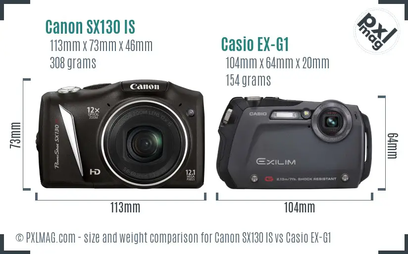 Canon SX130 IS vs Casio EX-G1 size comparison