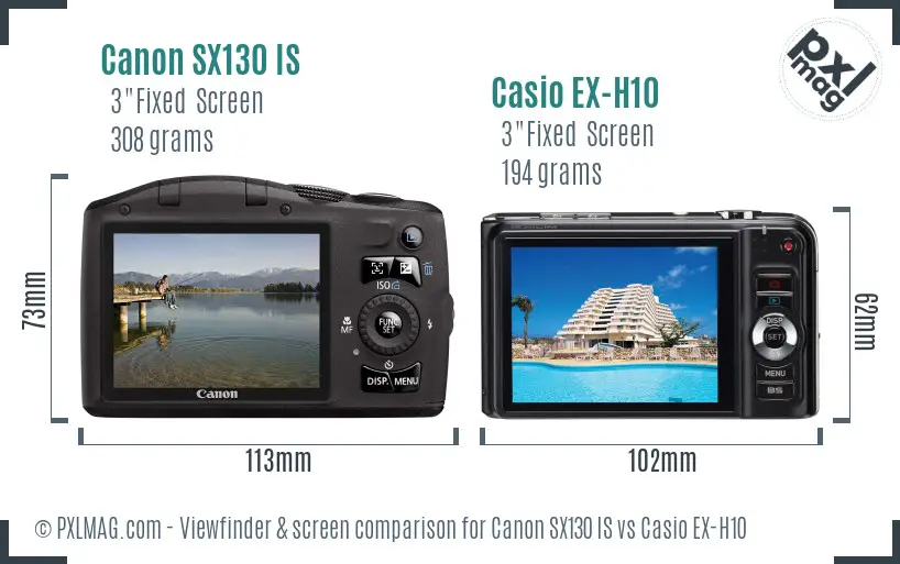 Canon SX130 IS vs Casio EX-H10 Screen and Viewfinder comparison